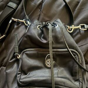 Tory Burch Black Nylon Drawstring Backpack